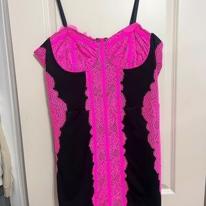 Fashion Nova Black and Pink Lace Dress